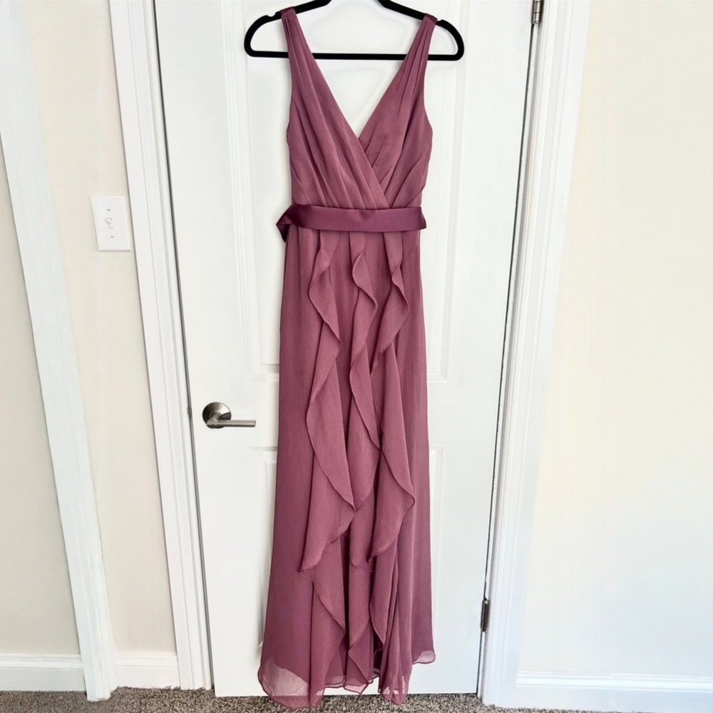Vera Wang Ruffle Bridesmaid Dress - Mauve/ Chianti